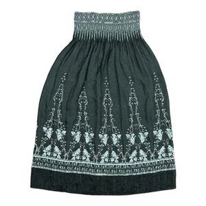 Cirana Covertible Dress Skirt Black & White Boho Smocked Elastic Top Strapless